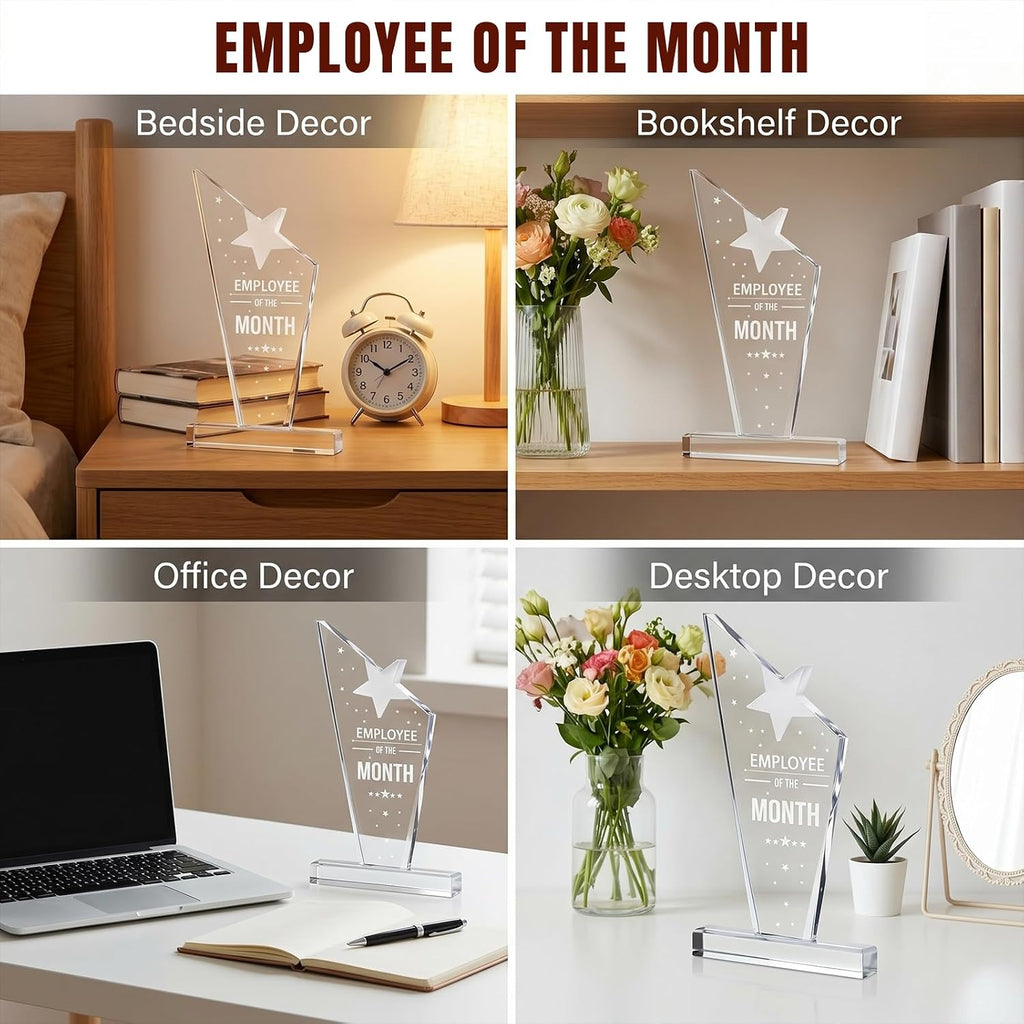 6 Pcs Employee of The Month Plaque Trophy, Employee Appreciation Awards for Coworker, Retirement Goodbye Farewell Gift, Reward Sign Keepsake for Women & Men, Clear