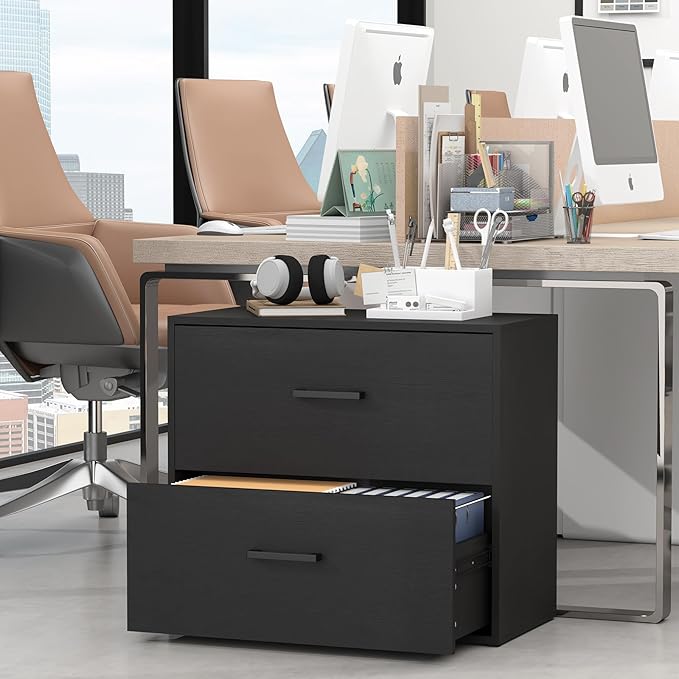 FATIGOS Lateral File Cabinet, Wood Black File Cabinet - Image 2