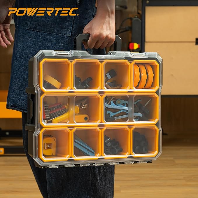 POWERTEC Small Parts Organizer & Tool Box – 10 Compartments, IP65 Water & Dust - Image 8