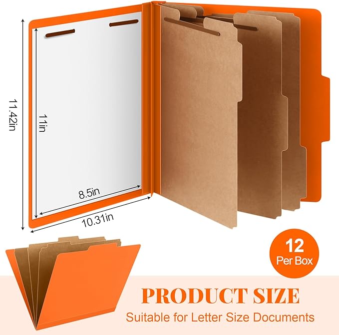 Skyygemm 12 Pcs Classification Folders Letter Size, 3 Divider Pressboard File - Image 2