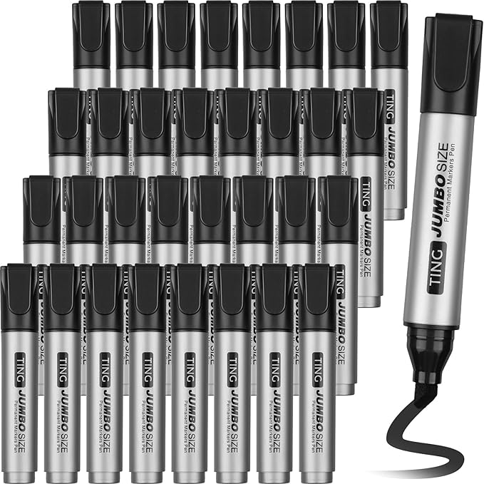 Fuutreo 32 Pcs Jumbo Permanent Markers Bulk Large Chisel Tip Permanent Markers by Fuutreo