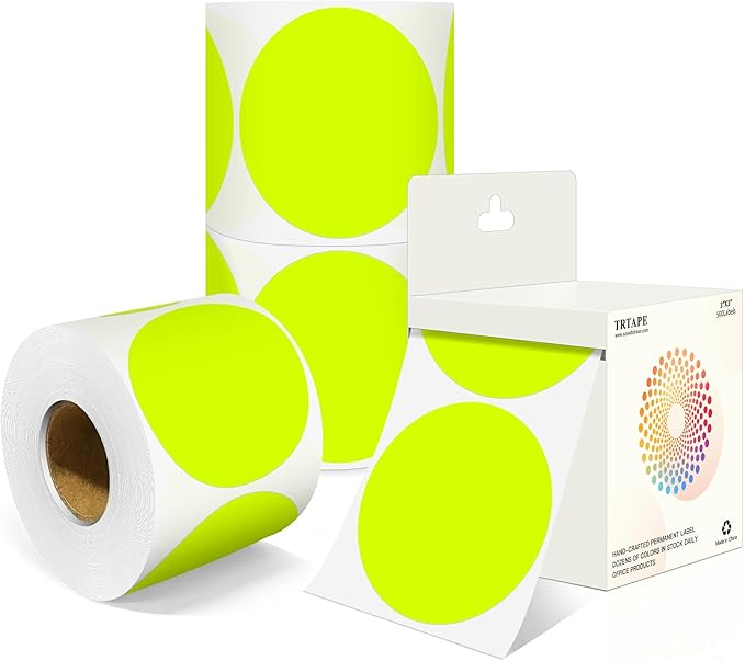 3 Inch Round Colored Dot Stickers, 4 Rolls in Dispenser Box by Unknown