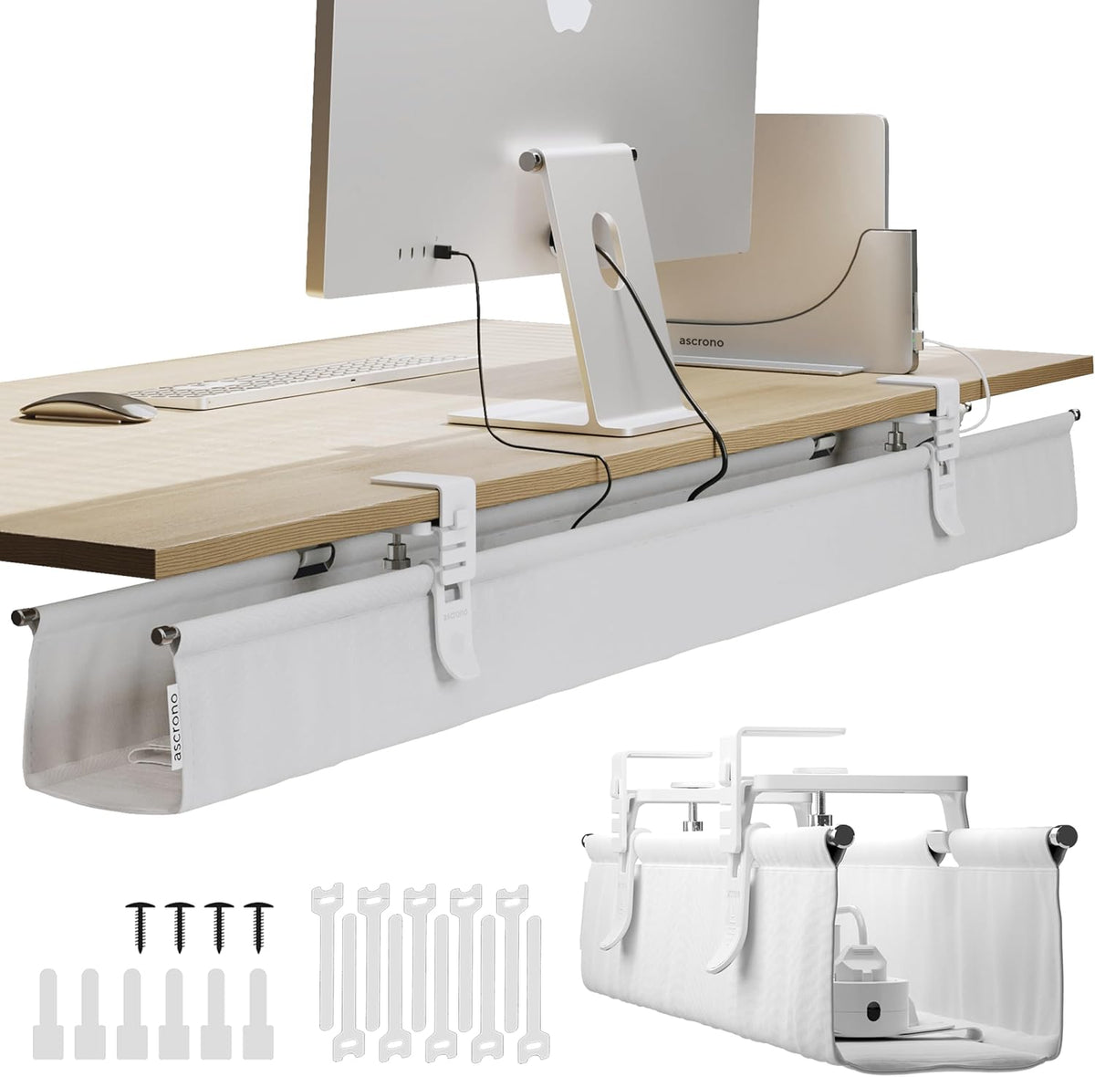 Ascrono Original No Drill Under Desk Cable Management Tray 53.9"