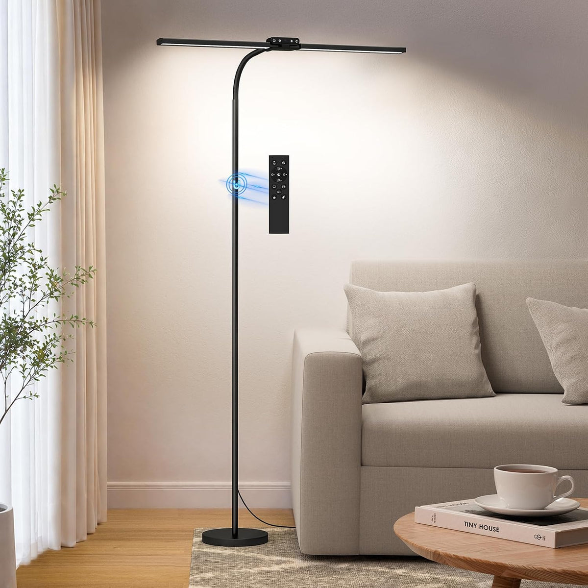SIBRILLE LED Floor Lamp, 24W Dual Head Dimmable Standing Lamp with Remote &am...