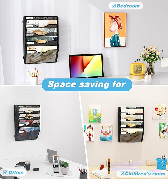 Solinxe Wall Hanging File Holder 5 Pocket Wall Mounted Paper Organizer Magazine - Image 7