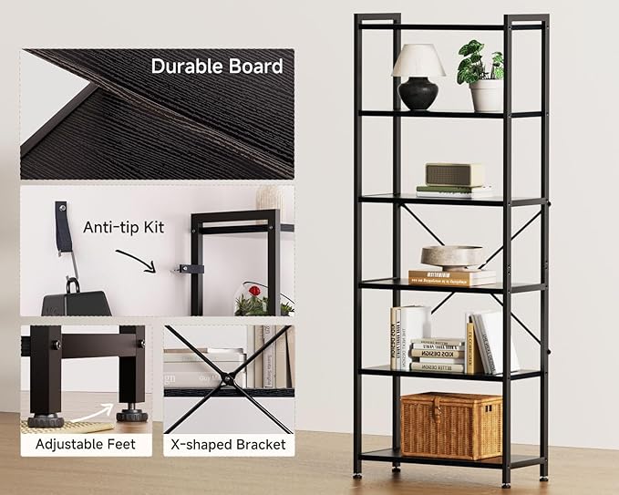 Casaottima Book Shelf, 6 Tier Tall Bookshelf, Modern Wood Bookcase Shelves - Image 4