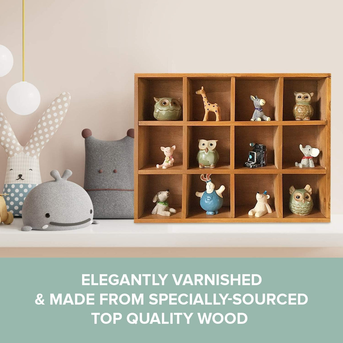 Primo Supply 12-Slot Wood Display Cabinet 12 x 15.5 Square Cubby Shelf Organi...