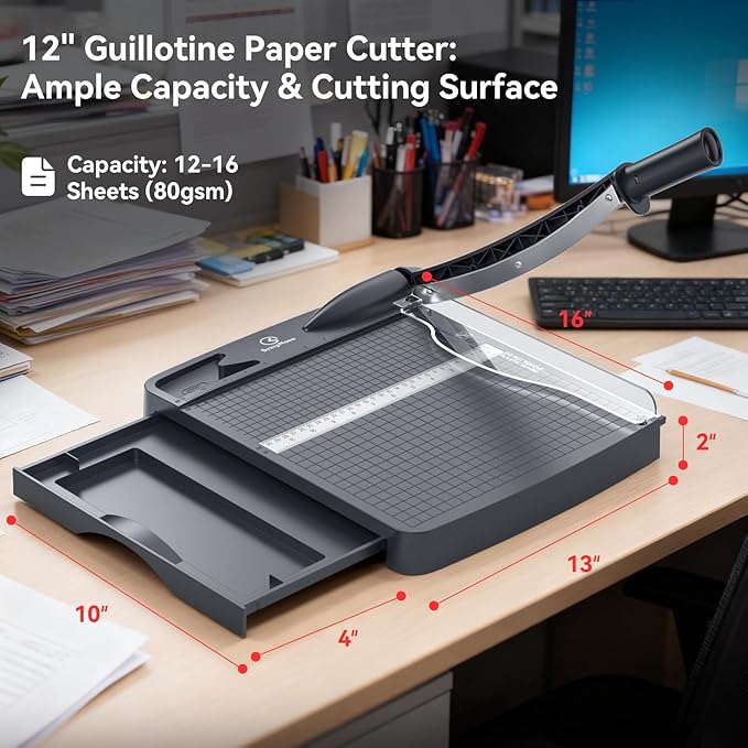 12 Inch Heavy Duty Paper Cutter, Guillotine Paper Cutter & Paper Trimmer - Image 6
