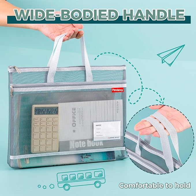 Pendancy Mesh Zipper Pouch A3 Size, Large Double Pocket Lightweight Nylon - Image 6