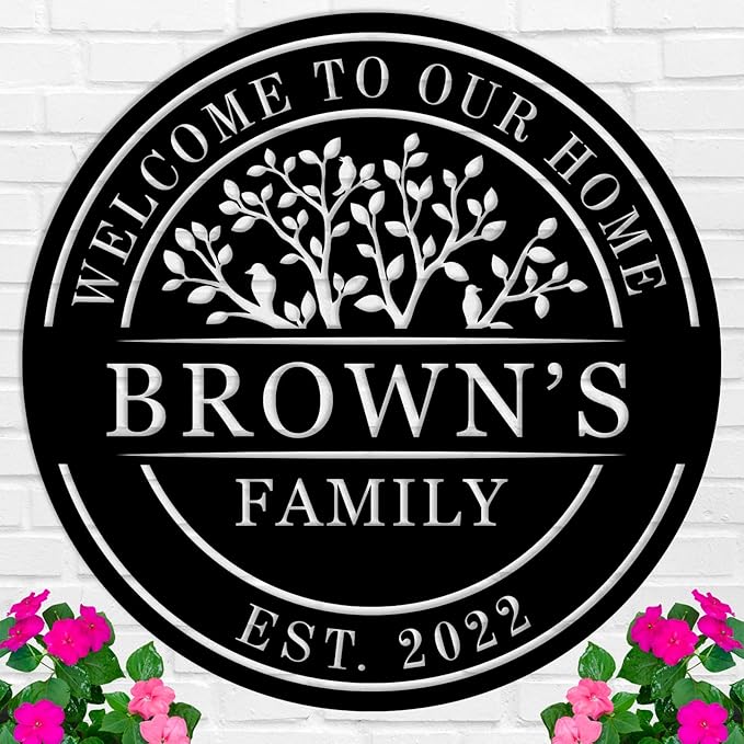 Welcome to Our Home Metal Sign, Personalized Family Name Tree of Life Sign by HRZSIGNFC