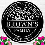 Welcome to Our Home Metal Sign, Personalized Family Name Tree of Life Sign by HRZSIGNFC