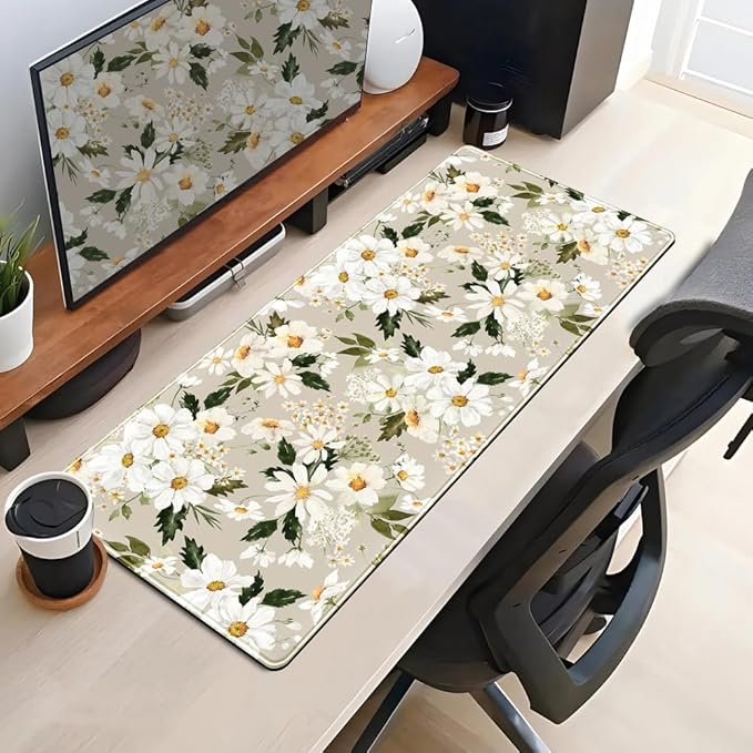 Daisy Floral Daisies Large Mouse Pad Watercolor Flowers Desk Mat, Washable - Image 4