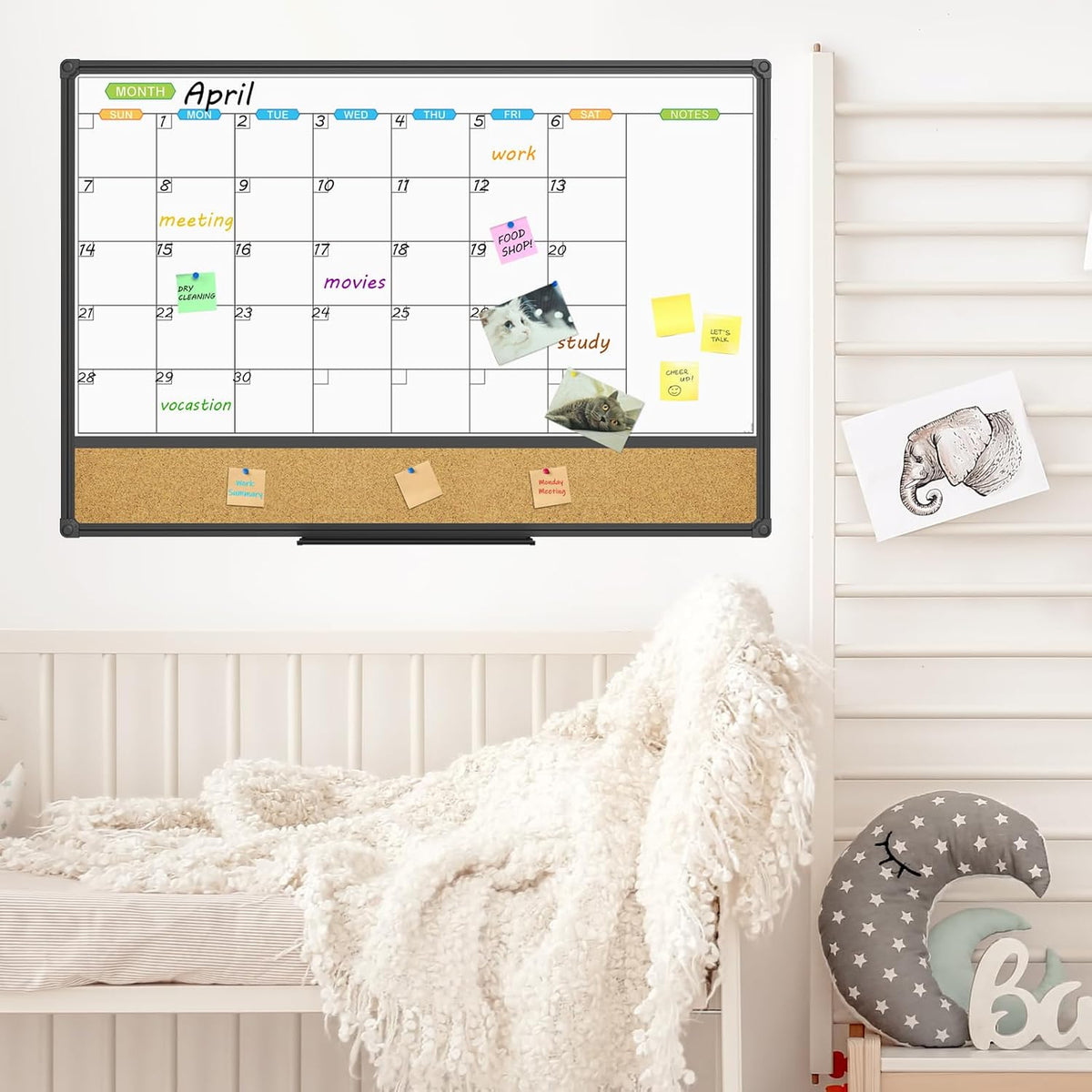 JILoffice Magnetic Calendar Whiteboard & Bulletin Corkboard Combination, ...