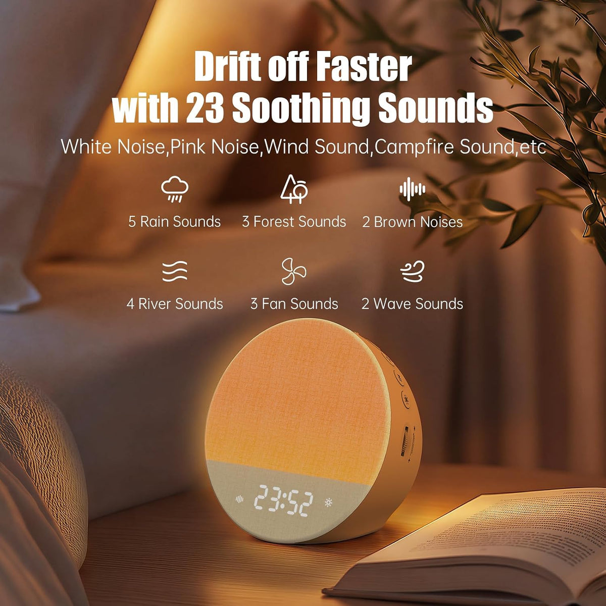 alarm clock sound machine sleeping, sunrise digital alarm, package contents