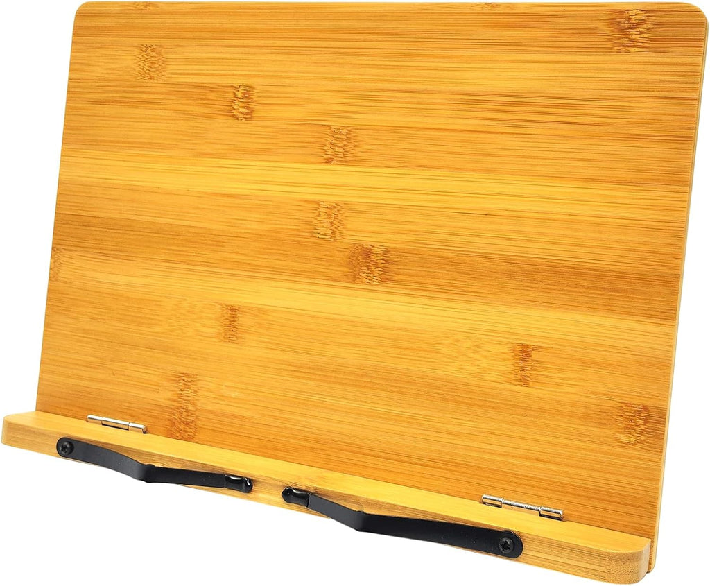 (15.4 x 11 Inch) Large Book Stand for Reading Hands Free,Recipe Book Holder | Cookbook Holder for Kitchen Counter,Textbook Stands for Heavy Thick Books,Bamboo Holders for Bible,Tablet,Law School,Drawing