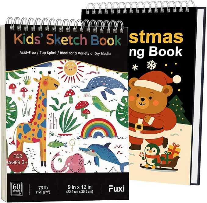 Fuxi Christmas Coloring Books for Kids Ages 8-12, 60 Sheets Blank Sketchbook + by SketchBook