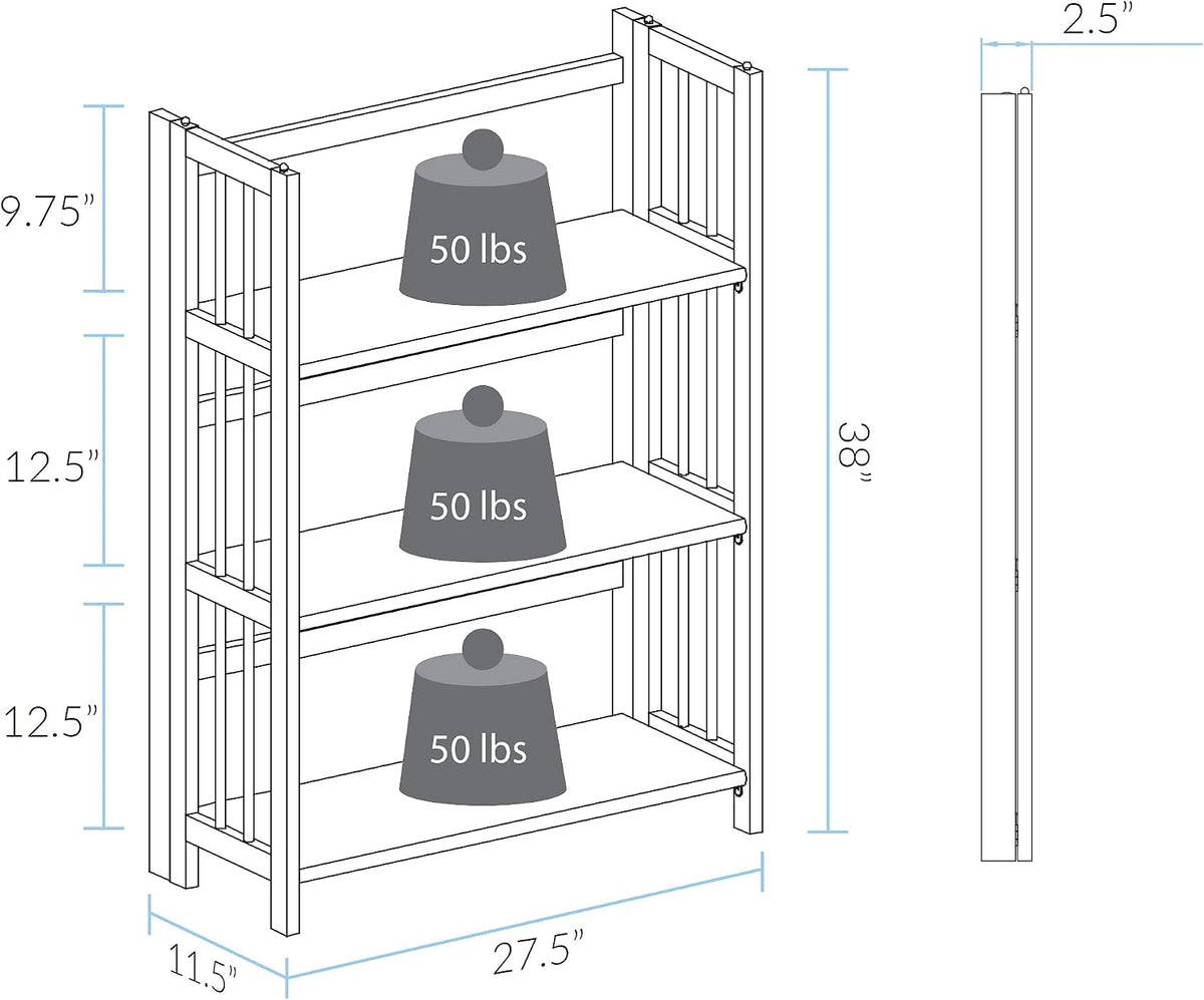 Casual Home 3-Shelf 27.5" Wide Folding Stackable Bookcase, Walnut (New)