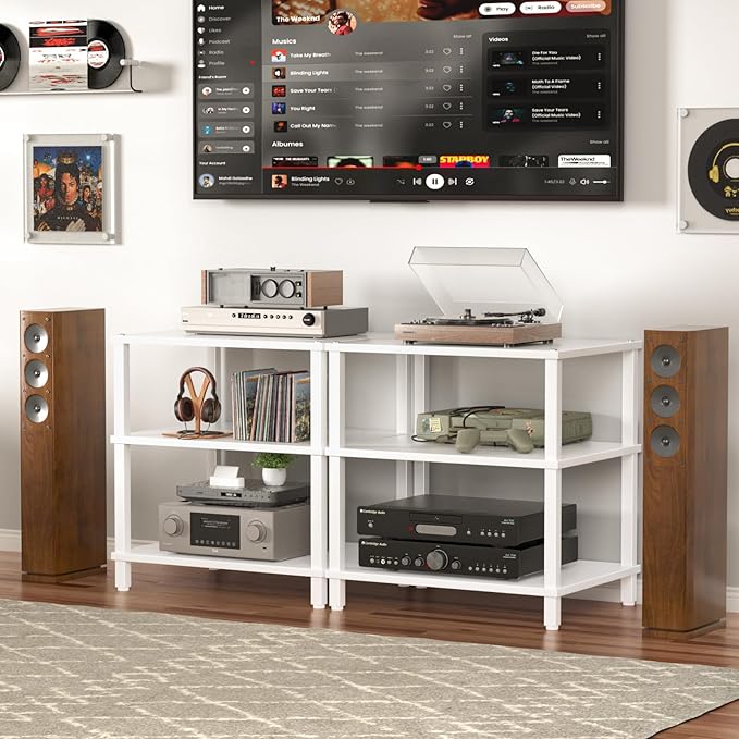 LELELINKY 3-Tier AV Media Player Stand Set of 2, Wooden TV Stand, Game Console - Image 2