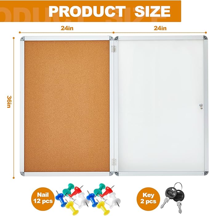 Geetery 36 x 24 Inch Enclosed Bulletin Board Tamperproof Lockable Cork Board - Image 2