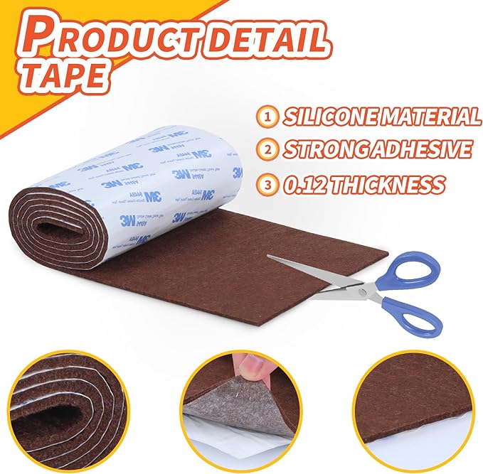 Felt Furniture Pads, Non Slip Self Adhesive Cuttable Felt Tape Brown Heavy Duty - Image 7