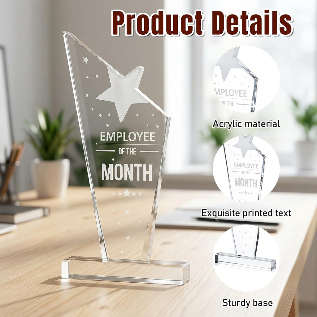 6 Pcs Employee of The Month Plaque Trophy, Employee Appreciation Awards for Coworker, Retirement Goodbye Farewell Gift, Reward Sign Keepsake for Women & Men, Clear