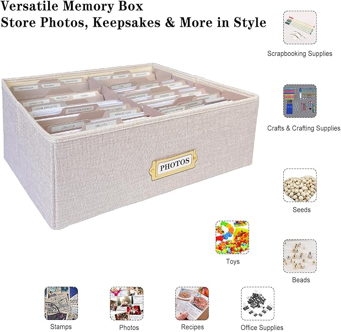 Sprsthai Linen Photo Storage Box – Holds 1700 Photos, 24 Adjustable Dividers & - Image 3