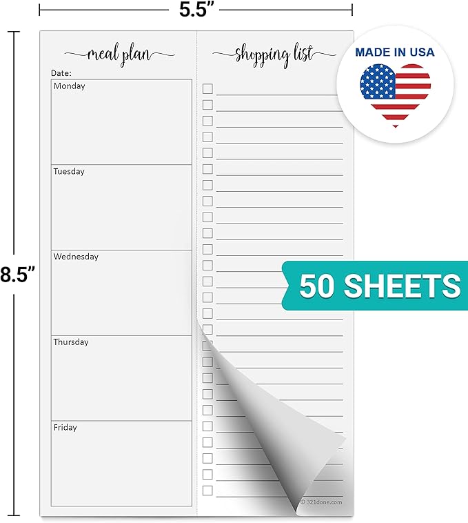 321Done Meal Planning Notepad, Made in USA, M-F Weekly Menu Planner & Grocery - Image 2