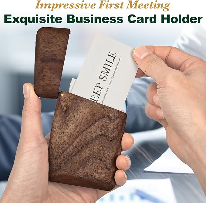 Yookin Wood Business Card Holder Wooden Magnetic Business Card Case Portable - Image 5