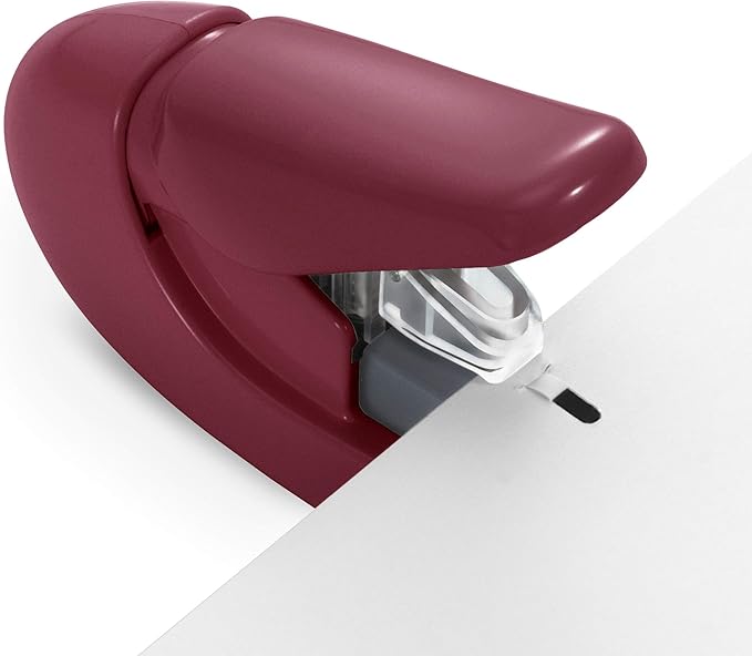 Plus Paper Clinch Compact Staple-Free Stapler, Burgundy Wine - Image 3