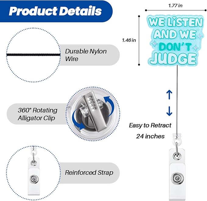 We Listen and We Don't Judge Funny Office Badge Reel | Retractable ID Card - Image 2