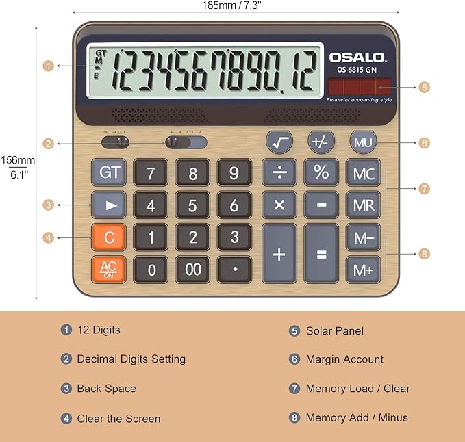 Desktop Calculator Extra Large 5-Inch LCD Display 12-Digit Big Number - Image 5