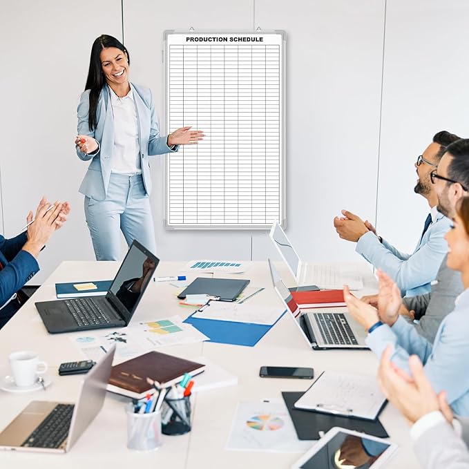 Lined Whiteboard Blank Grid Aluminum Frame Dry Erase Board Reusable Wall - Image 6
