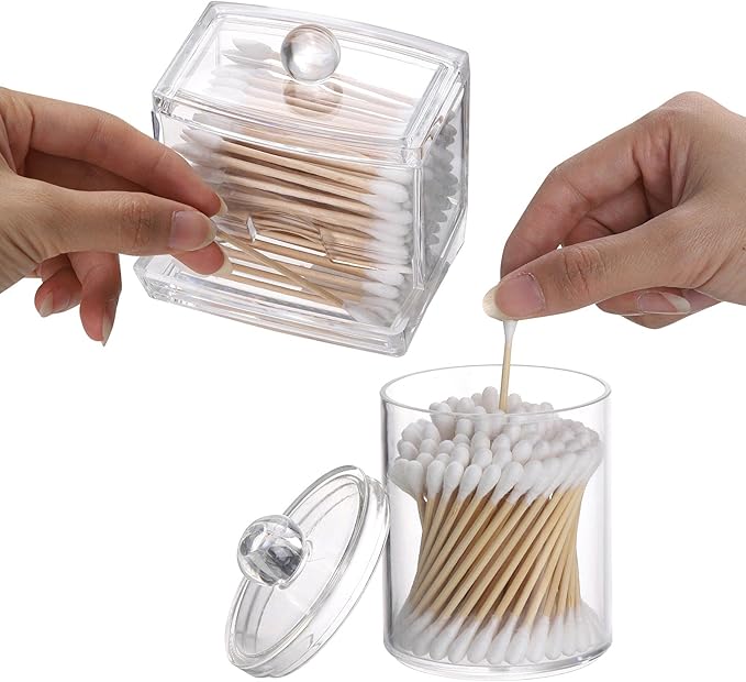 Tbestmax Plastic Qtips Holder Bathroom Container, 10/7 OZ Cotton Ball/Swabs - Image 2