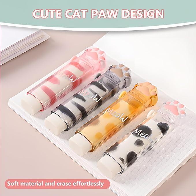 Retractable Pencil Eraser, Cute Erasers, Kawaii Cat Paw Eraser, Suitable - Image 3