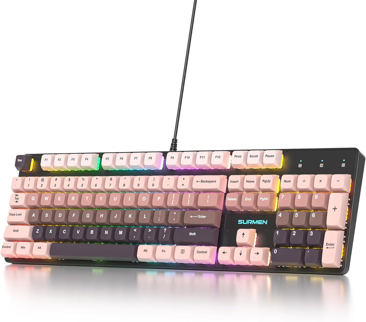 surmen Wired Mechanical Keyboard Full-Size,104-Key RGB Thocky Keyboard with N...