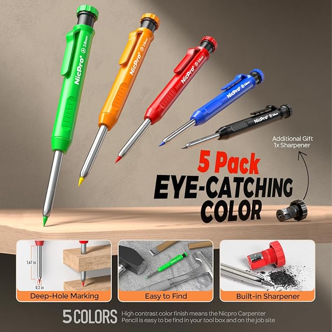 Nicpro 5 Pack Carpenter Pencils - Image 2