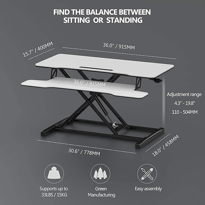 FITUEYES Height Adjustable Standing Desk 36” Wide Sit to Stand Converter Stand - Image 5