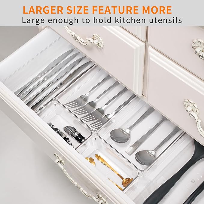 Criusia 21 Pack Large Clear Plastic Drawer Organizer Trays | BPA-Free Acrylic - Image 4