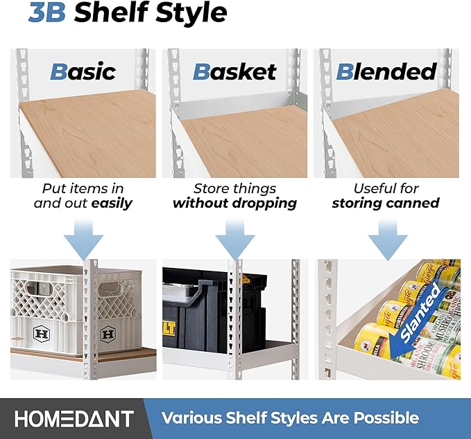 HOMEDANT 5 Tier Laminated White Boltless Metal Shelving Unit Adjustable Garage - Image 4
