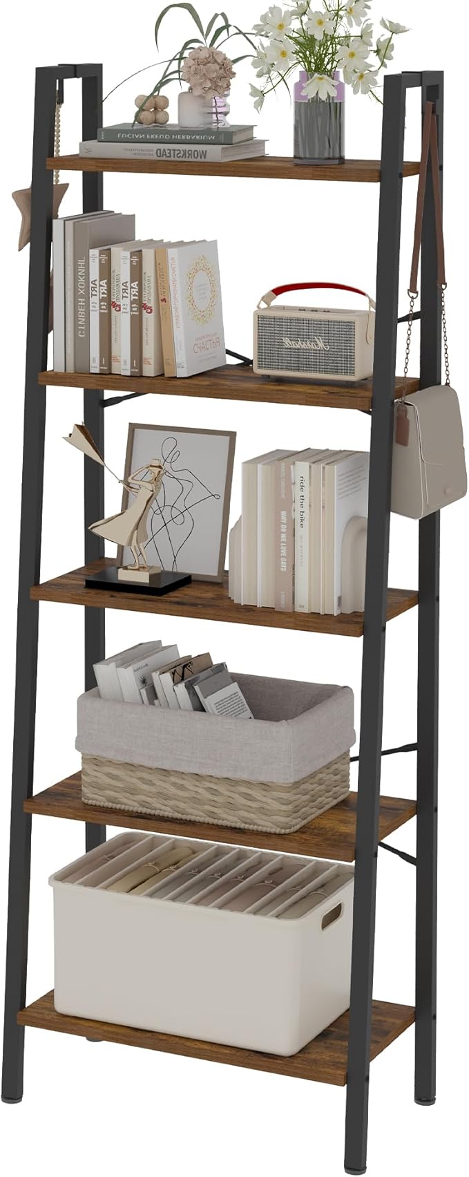Hzuaneri Ladder Shelf, Bookshelf Bookcase, Freestanding Corner Storage Shelve - Image 8