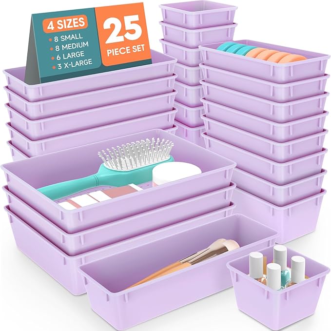 WOWBOX 25 PCS Plastic Drawer Organizer Set, 4 Sizes Desk Drawer Divider by WOWBOX