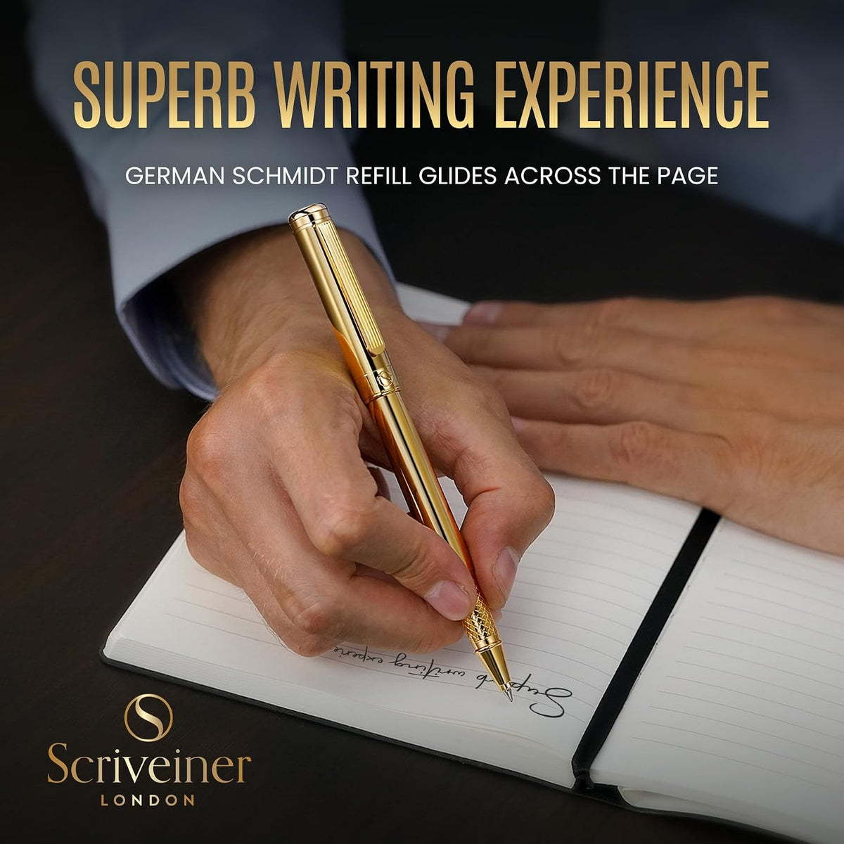 Scriveiner Gold Rollerball Pen - Stunning Luxury Pen, Real Gold Plating, Schm...