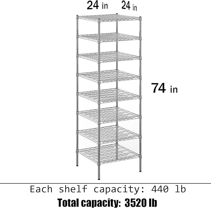 Regal Altair 24" Deep x 24" Wide x 74" Height Wire Shelving Kit | 8-Tier | NSF - Image 3