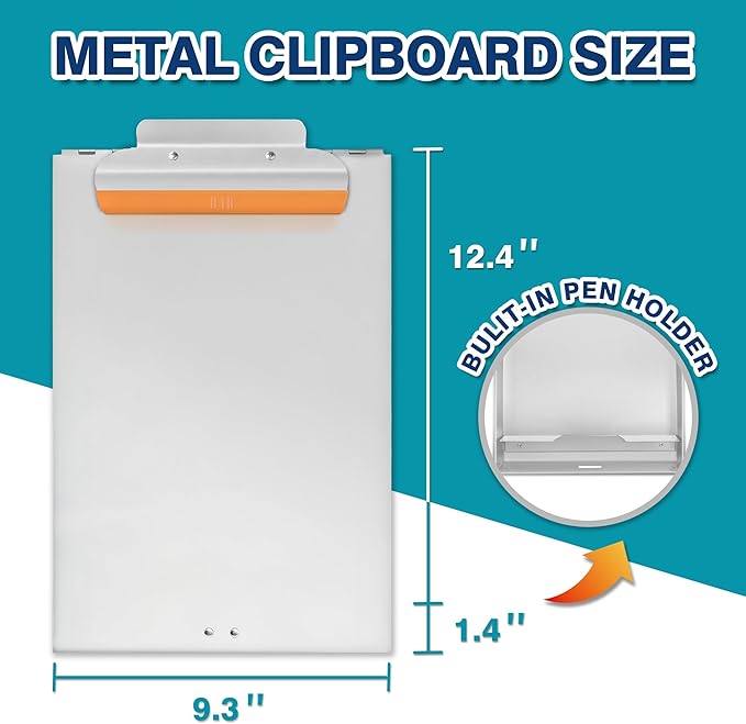 H4D Aluminum Clipboard with Storage, Metal Form Holder, Rubber Covered Clip - Image 3