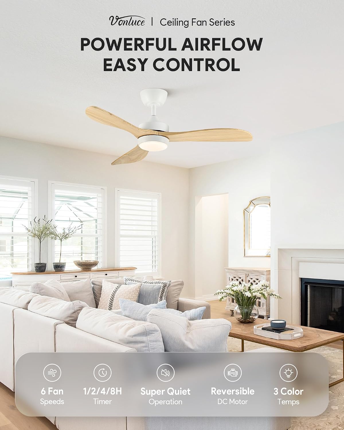 vonluce wood ceiling fan with lights 42 inch shown in use