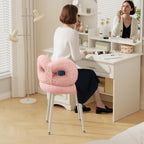 ROOMTEC Swivel Vanity Chair with Back, Upholstered Desk Chair for Girls, Modern Makeup Vanity for Bedroom, Living Room (Pink)