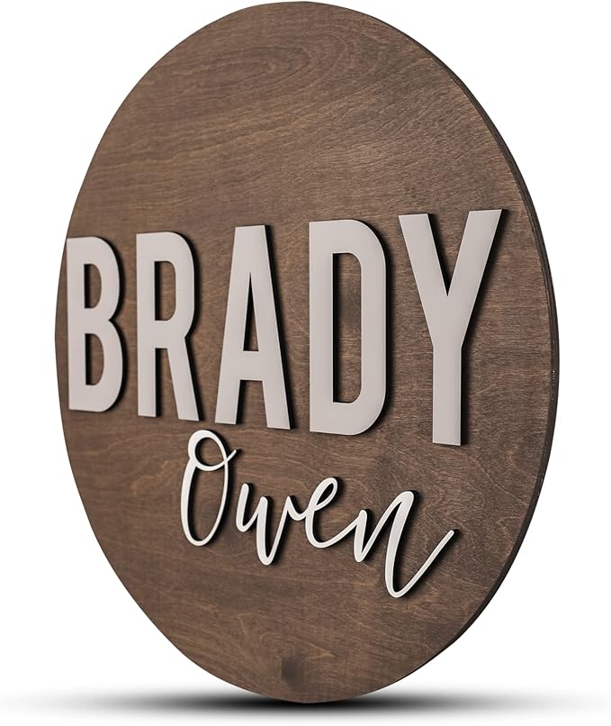Custom Round Nursery Name Sign, Personalized Wooden Wall Plaque, Baby Shower - Image 2