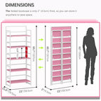 4NM No Assembly 5 Tiers Folding Bookshelf Storage Shelves Vintage Bookcase - Image 2