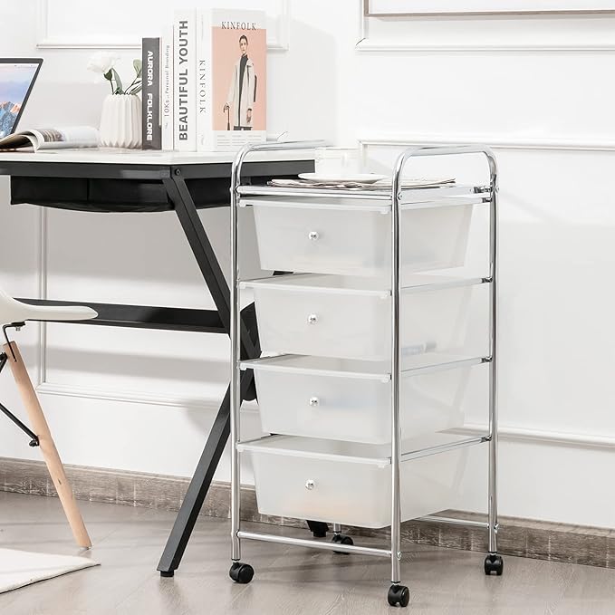 Giantex Rolling Cart with Drawers, Craft Organizer with Wheels, 4 Drawer - Image 2