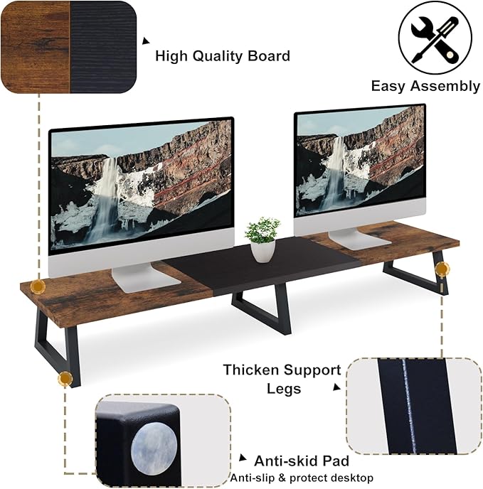 TEAMIX 42 inch Large Dual Monitor Riser, Extra Long Monitor Stand Riser Wide TV - Image 4